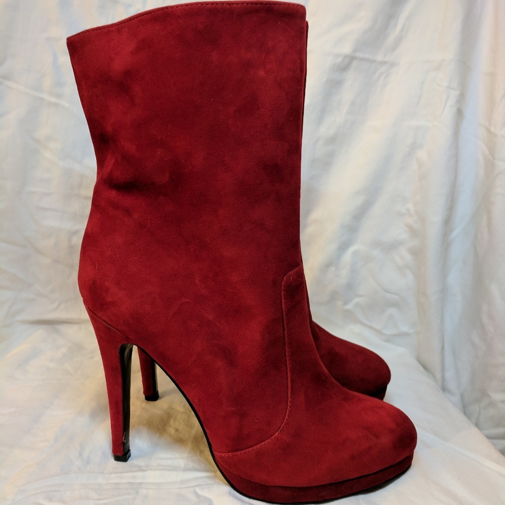Promiscuous Red Suede Heel Boots